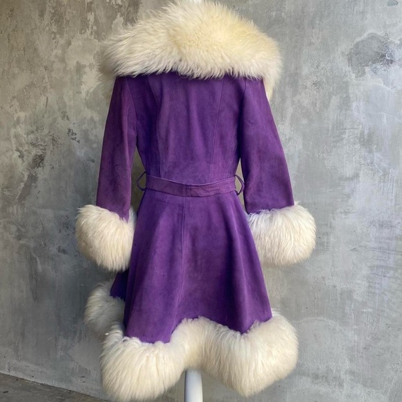 RARE Vintage 1960s Lilli Ann Purple Shearling Fur Coat - Picture 3 of 8